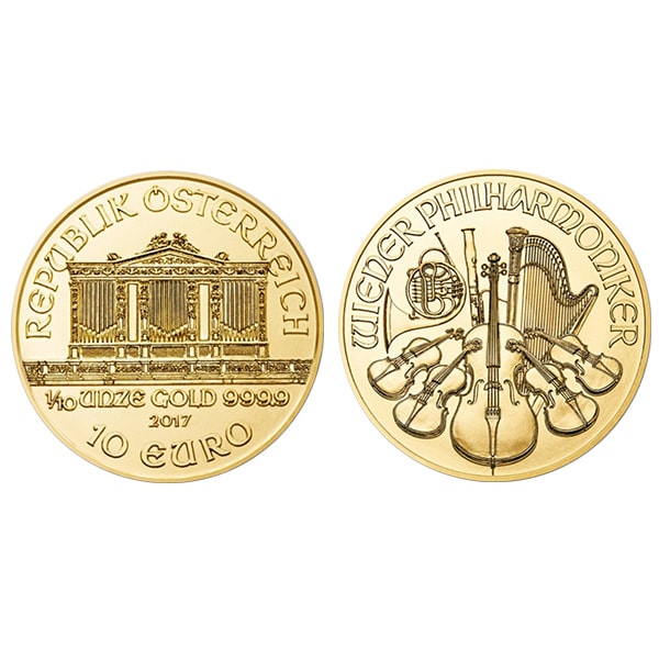 ウィーンハーモニー金貨1/10oz（オンス）の重さと直径と品位等｜色石BANK