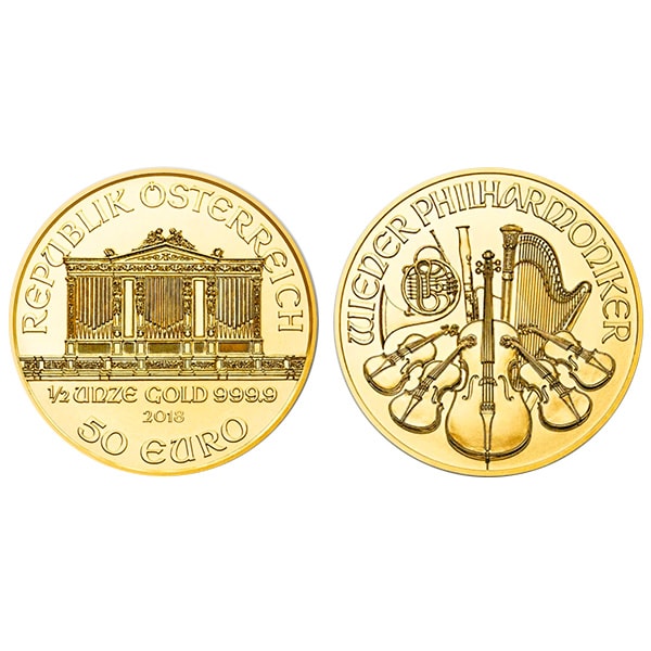 ウィーンハーモニー金貨1/2oz（オンス）の重さと直径と品位等｜色石BANK