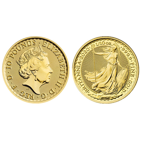 ブリタニア金貨1/10oz（オンス）の重さと直径と品位等｜色石BANK