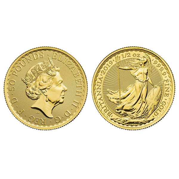 ブリタニア金貨1/2oz（オンス）の重さと直径と品位等｜色石BANK