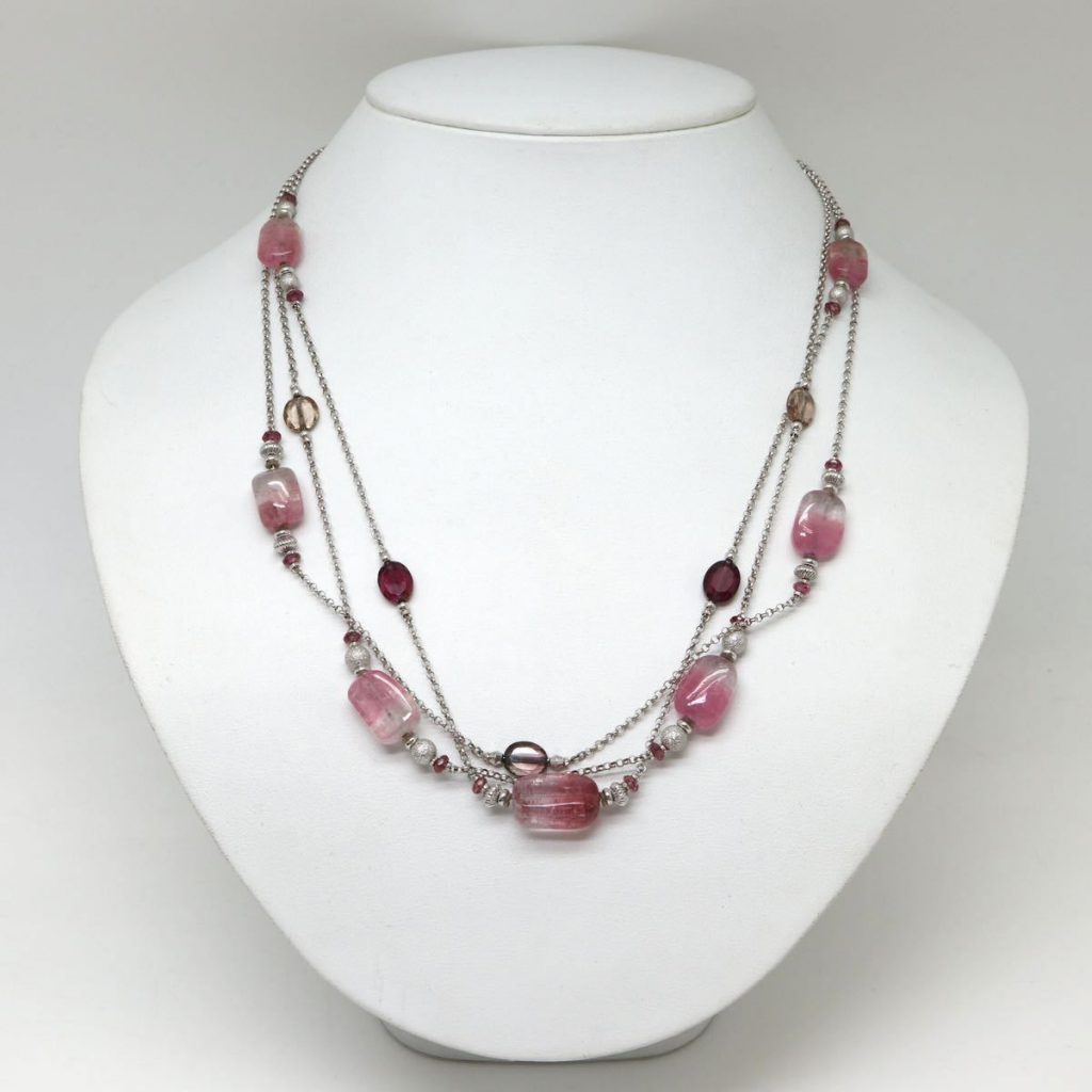 バイカラートルマリン3連ネックレス K18WG/K14WG 23.5g 50cmの買取実績  