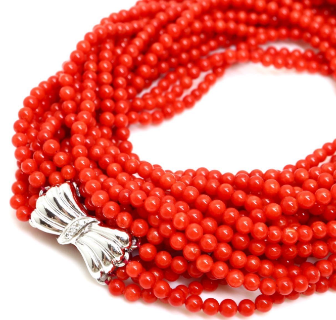 ダイヤモンド付き本珊瑚5連ロングネックレス68.3gの買取実績｜色石BANK 