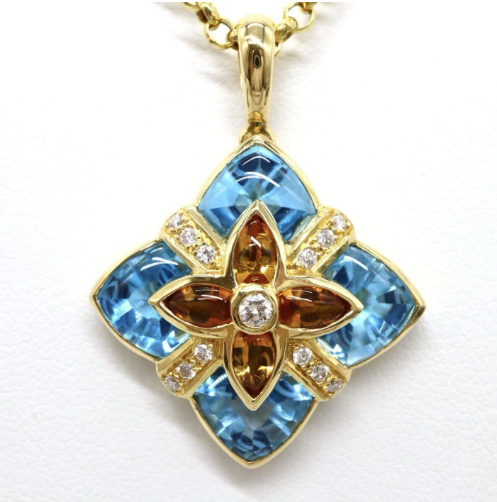 ブルートパーズオメガネックレス 10.00ct K18WG(750)の買取実績｜色石BANK