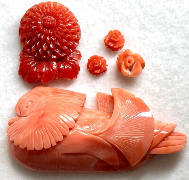 ［珊瑚アクセサリーパーツおまとめ50ct］j 重量約10g さんご コーラル coral 約5.0~8.5mm 赤 両穴 丸玉 ビーズ parts necklace CE0 