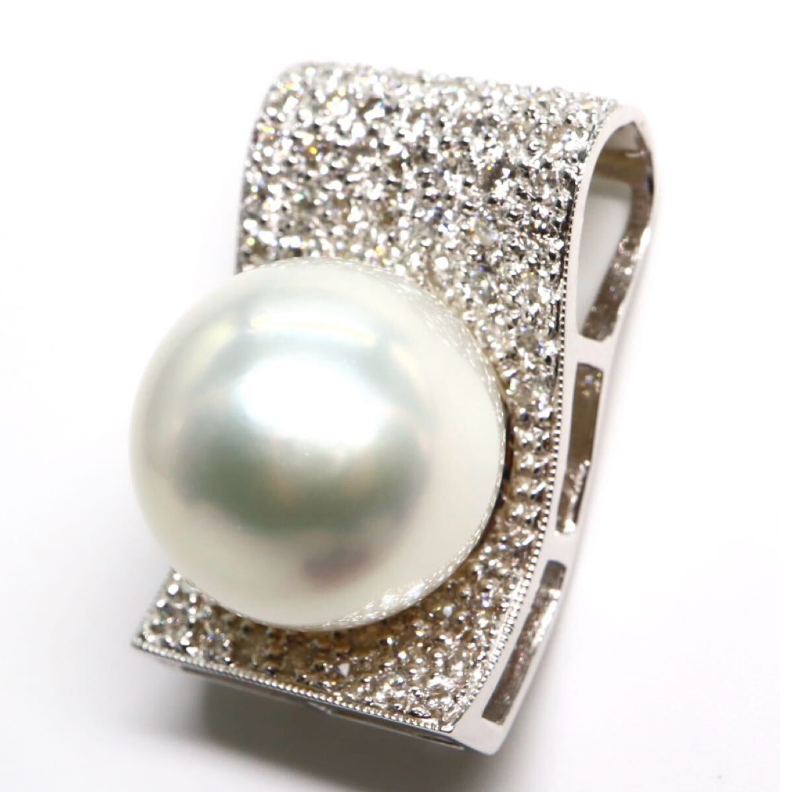 リング 12号 白蝶真珠 13.0mm ダイヤ 0.730ct K18 PG ピンクゴールド 750 